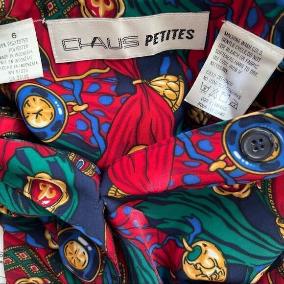 Vintage 90’s Tassel + Medallions Tie Neck Long Sleeve Button Front Blouse 6P - Picture 8 of 8